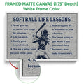 White framed canvas softball wall art with motivational text and a batter silhouette