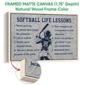 Natural wood framed softball wall art with motivational text and a batter silhouette