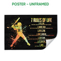 Unframed softball poster with a colorful batter silhouette and motivational rules on a black background