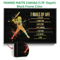 Black framed canvas softball wall art with a colorful batter silhouette and motivational message