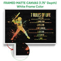 White framed canvas softball wall art displaying a colorful batter silhouette and motivational rules
