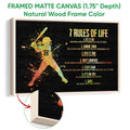 Natural wood framed softball wall art with a colorful batter silhouette and motivational rules