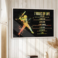 Softball framed wall art displayed on a light wood-paneled wall in a bright home interior