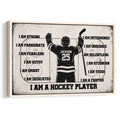 Framed hockey player wall art with a vintage black and cream rink-inspired design