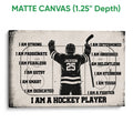 Matte canvas hockey wall art featuring a player on the ice in a distressed vintage style