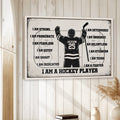 Framed hockey player wall art displayed in a bright room with white wood paneling