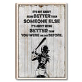 Natural wood framed softball wall art with a batter illustration and bold motivational design