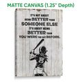 Matte canvas softball wall art with a batter silhouette and rustic distressed wood design
