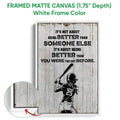 White framed softball canvas wall art featuring a batter illustration and distressed wood texture