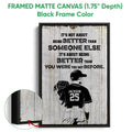 Framed baseball wall art displayed with a black frame and close-up of the frame profile