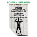 Unframed soccer poster featuring a player silhouette, soccer ball, bold black typography, and distressed wood backdrop