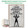 Framed soccer canvas wall art shown with a natural wood frame, player silhouette, and soccer ball