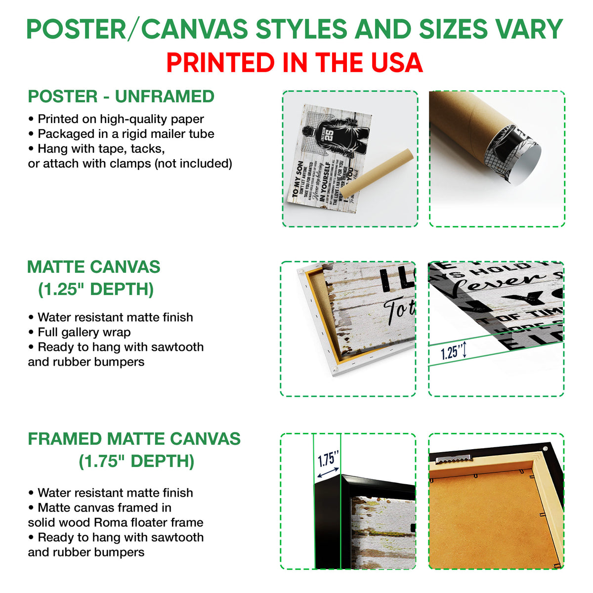Poster, matte canvas, and framed matte canvas options shown for hockey wall art