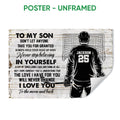 Unframed hockey poster featuring a goalie silhouette, net, and heartfelt inspirational message