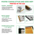 Poster or canvas wall art option guide showing unframed poster, matte canvas, and framed canvas formats