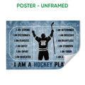 Unframed hockey poster featuring a player with stick on a blue ice rink design