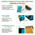 Poster, matte canvas, and framed canvas wall art options shown with a swimming-themed design