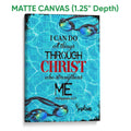 Matte canvas swimming wall art with colorful goggles, turquoise pool texture, and bold inspirational lettering