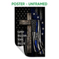 Unframed police poster with a rustic cross, blue line American flag design, and faith-inspired artwork
