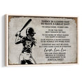 Framed softball wall art featuring a batter silhouette and motivational typography on a vintage paper background