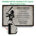 Softball framed canvas wall art shown with a black frame and close-up of the canvas edge