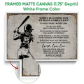 Softball framed canvas wall art shown with a white frame and close-up of the canvas edge