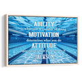 Framed swimming wall art with blue indoor pool scene and bold motivational typography