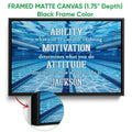 Framed swimming canvas wall art shown with a black frame and detailed pool imagery