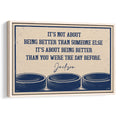 Framed hockey wall art featuring three navy hockey pucks and a motivational message in cream and blue