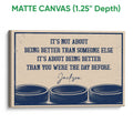 Matte canvas hockey wall art featuring illustrated pucks and bold navy motivational lettering