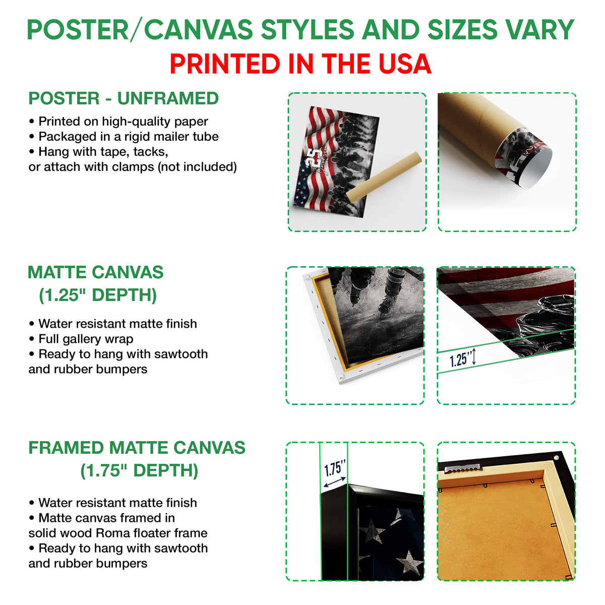Poster, matte canvas and framed canvas wall art format guide with hockey artwork examples