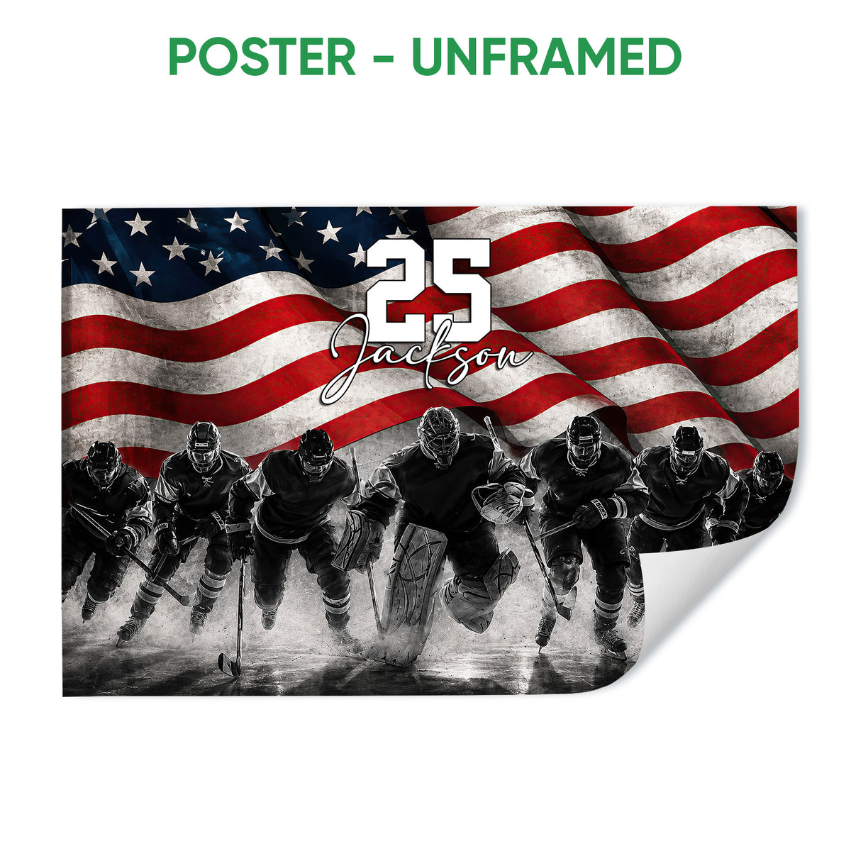 Unframed hockey poster showing a group of players skating across an icy rink