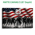 Matte canvas hockey wall art with wrapped edges and a dramatic red, white and blue design