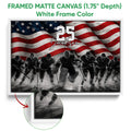 Framed hockey canvas wall art shown with a white frame and close-up edge detail