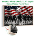 Framed hockey canvas wall art shown with a natural wood frame and close-up edge detail