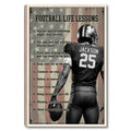 Framed football wall art featuring a helmeted player, football, stars, and motivational lessons
