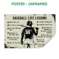 Unframed baseball poster featuring a batter silhouette and motivational baseball lessons