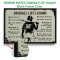 Black framed canvas baseball wall art with detailed texture and motivational baseball artwork