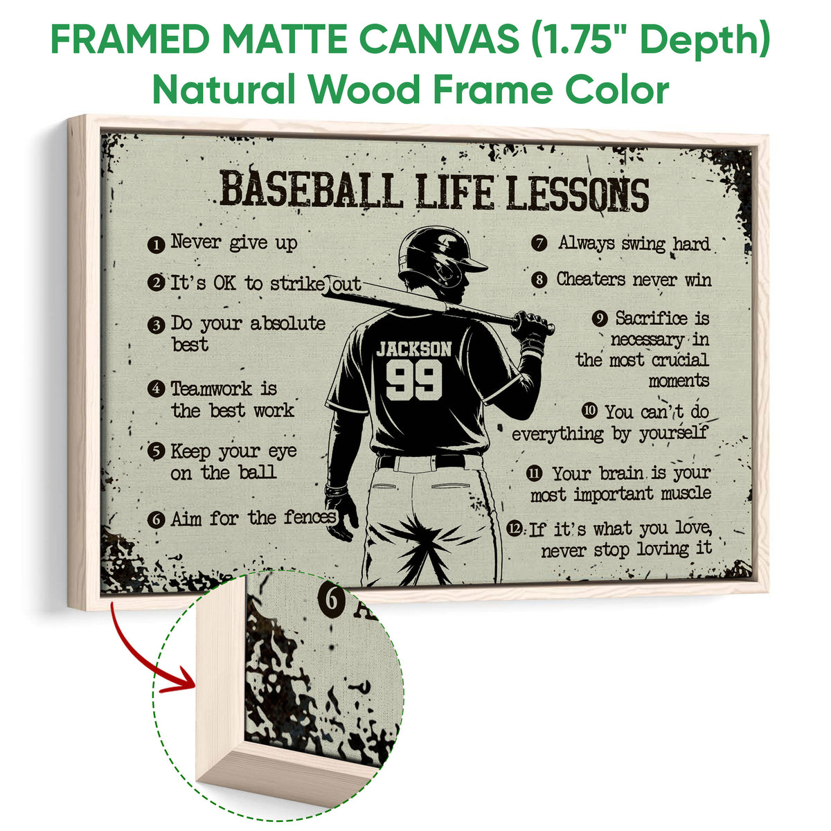 Natural wood framed baseball wall art with a batter silhouette and distressed design details