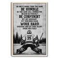 Framed hockey wall art with a motivational message, goalie illustration, hockey stick, and forest background