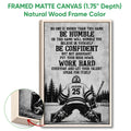 Framed hockey wall art shown in a natural wood frame with a close-up view of the canvas edge