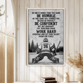 Hockey motivational wall art displayed in a bright room with white paneled walls and natural wood decor