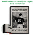 Framed baseball wall art shown with a black frame and detailed monochrome batter artwork