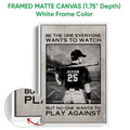 Framed baseball wall art shown with a white frame around a monochrome stadium batter design