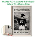 Framed baseball wall art shown with a natural wood frame and monochrome stadium artwork