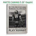 Matte canvas football wall art with a dramatic black and white stadium player design