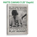 Matte canvas softball wall art featuring a helmeted player, bat, and monochrome athletic artwork