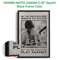 Softball wall art displayed in a black framed canvas with a close-up view of the frame edge