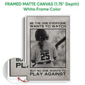 Softball framed canvas wall art shown with a white frame and detailed edge view
