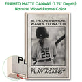 Softball framed canvas wall art shown in a natural wood frame with a close-up edge detail